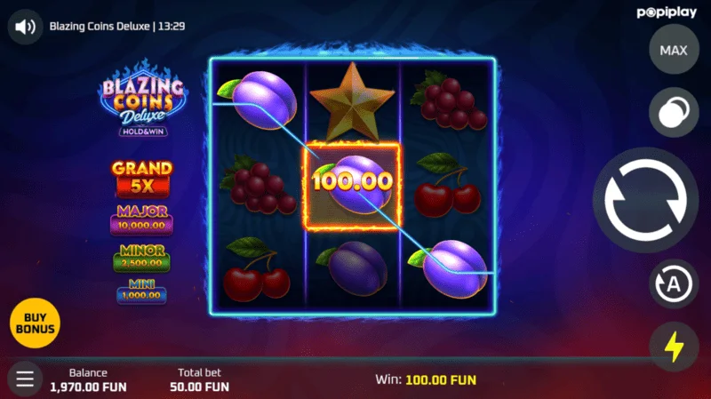 Blazing Coins Deluxe basisspill gevinst